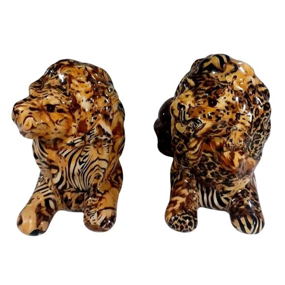 2 Lion Safari Figurine La Vie Patchwork Decoupage Home Decorative Lion King Pair - Picture 3 of 13